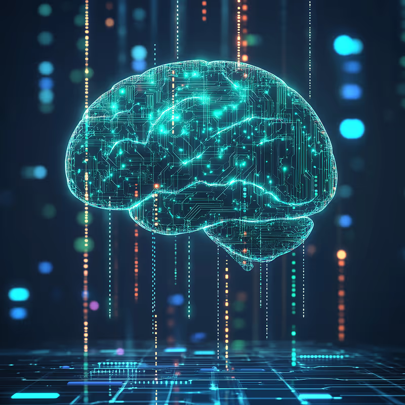 Menschliches Gehirn, das aussieht wie eine digitale Matrix.